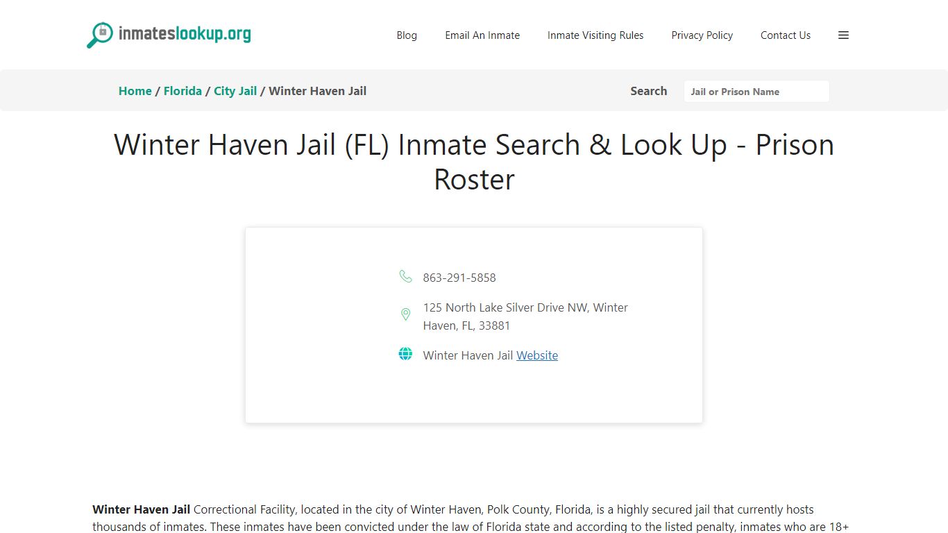 Winter Haven Jail (FL) Inmate Search & Look Up - Prison Roster